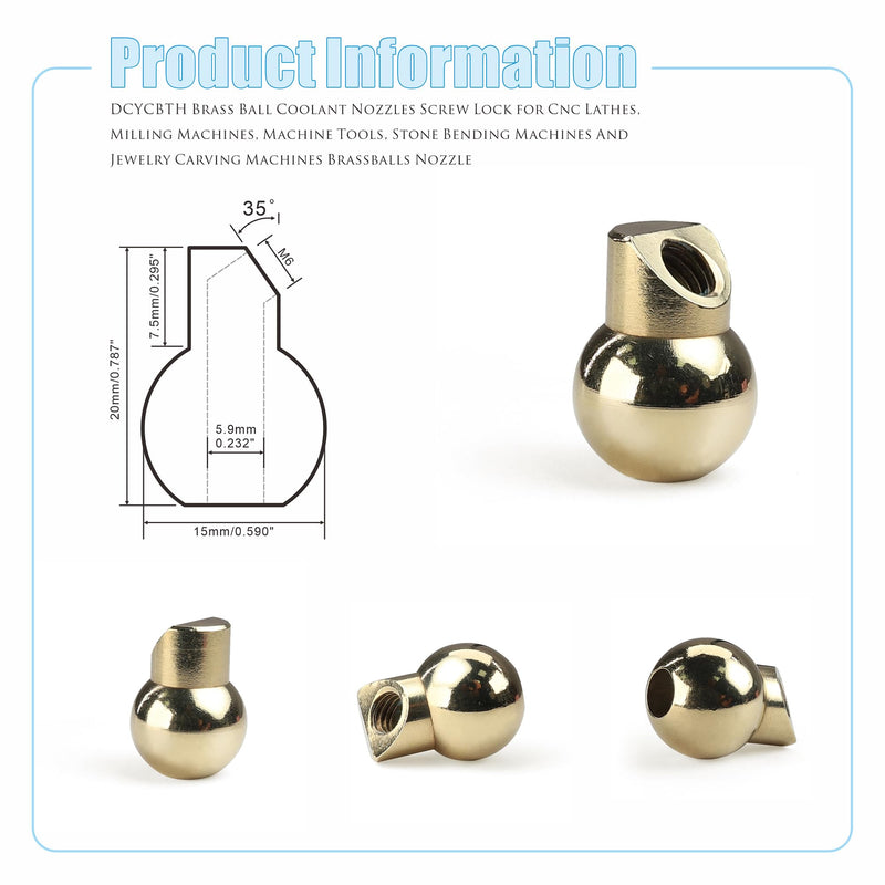 10 PCS M6 15MM Brass Ball Coolant Nozzles Screw Lock for CNC Lathes, Milling Machines, Machine Tools, Stone Bending Machines and Jewelry Carving Machines Brass Ball Coolant Nozzles HTTQ-15MM-M6