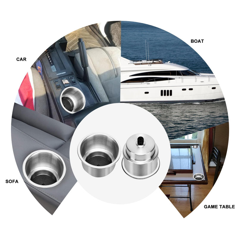 Amarine Made 4pcs Stainless Steel Cup Drink Holder with Drain for Marine Boat RV Camper 4