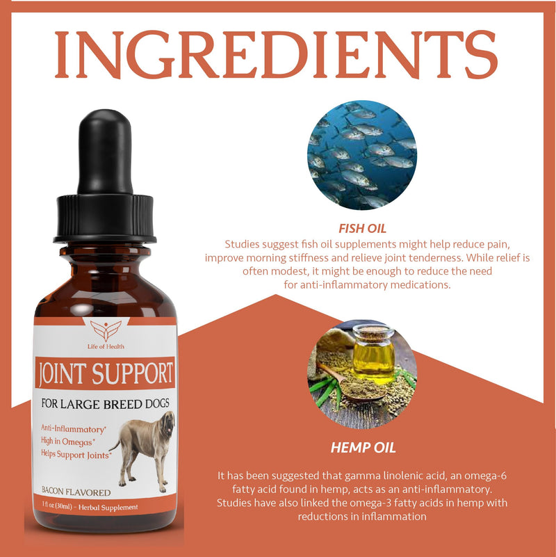 Dog Joint Supplement Large Breed | Dog Hip and Joint Supplement | Dog Joint Pain Relief | Dog Hip and Joint Supplement Large Breed | Dog Hip & Joint Care | Dog Joint Support | 1 fl oz: Bacon Flavor - PawsPlanet Australia