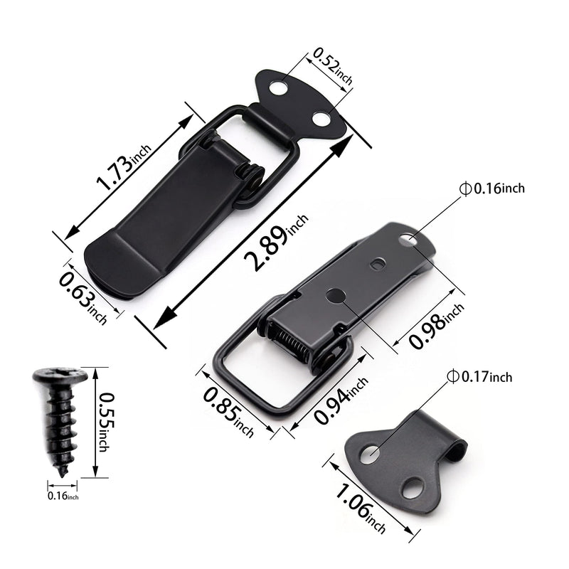Lesnala 12 Set of Black Toggle Latch Stainless Steel Spring Toggle Lock Clasp Buckle Latch for Wooden Case Toolboxes Cabinet Chest, Latch Catches Hasps Clamps 75mm Overall Length with Mounting Screws