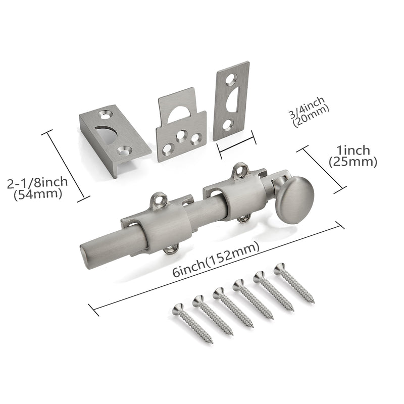 6 inches 2 Pack, Brushed Satin Nickel Dutch Solid Brass Door Surface Slide Latches Surface Slide Bolts Decorative Surface Slide Bolts for Windows and Doors 6 Inch