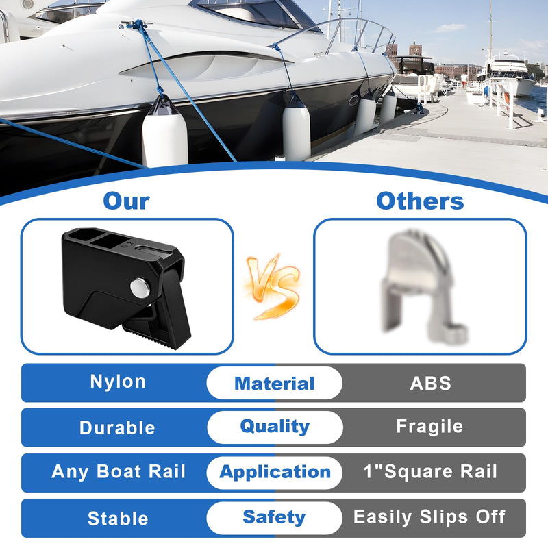 Boat Fender Clips Boat Fender Hanger, Quick Connect and Release Fender Lines Adjustable Durable Pontoon Boat Rail and Cleat Fender Clips Black 2 Pack