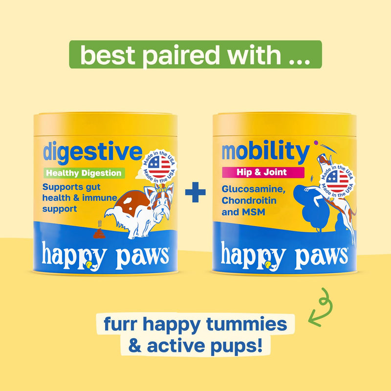Happy Paws Digestive Support Supplement & Dog Probiotics, Supports Gut Health & Diarrhea with Enzyme Blend & Ginger Root, Pumpkin Flavor, Organic, Non GMO, 100 Soft Chews 100 Count