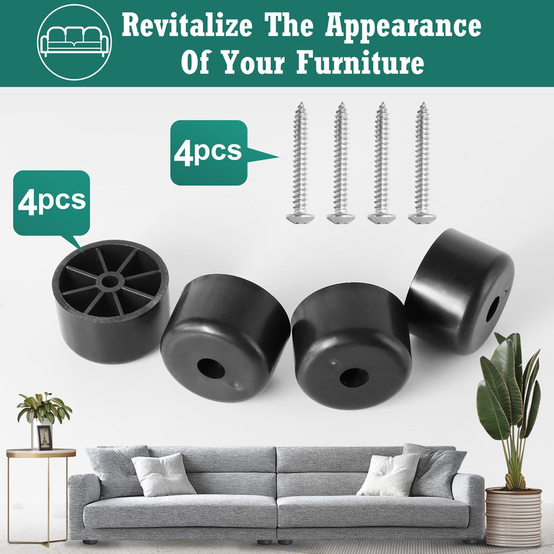 1 inch Black Plastic Furniture Legs, Screw-in Couch Legs Round Tapered Sofa Legs Replacement Legs for Furniture Couch Table Sofa, Pack of 4 1 Inch