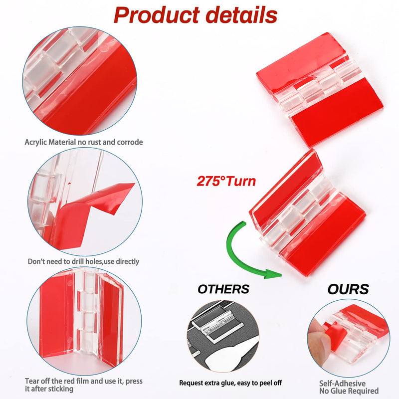 12 Pcs Acrylic Hinges Self Adhesive Clear Small Hinges Plastic Transparent Continuous Piano Hinge Folding Hinge Tools for Cabinet Drawer Furniture DIY Display Stand 35x25 mm 35 x 25 mm