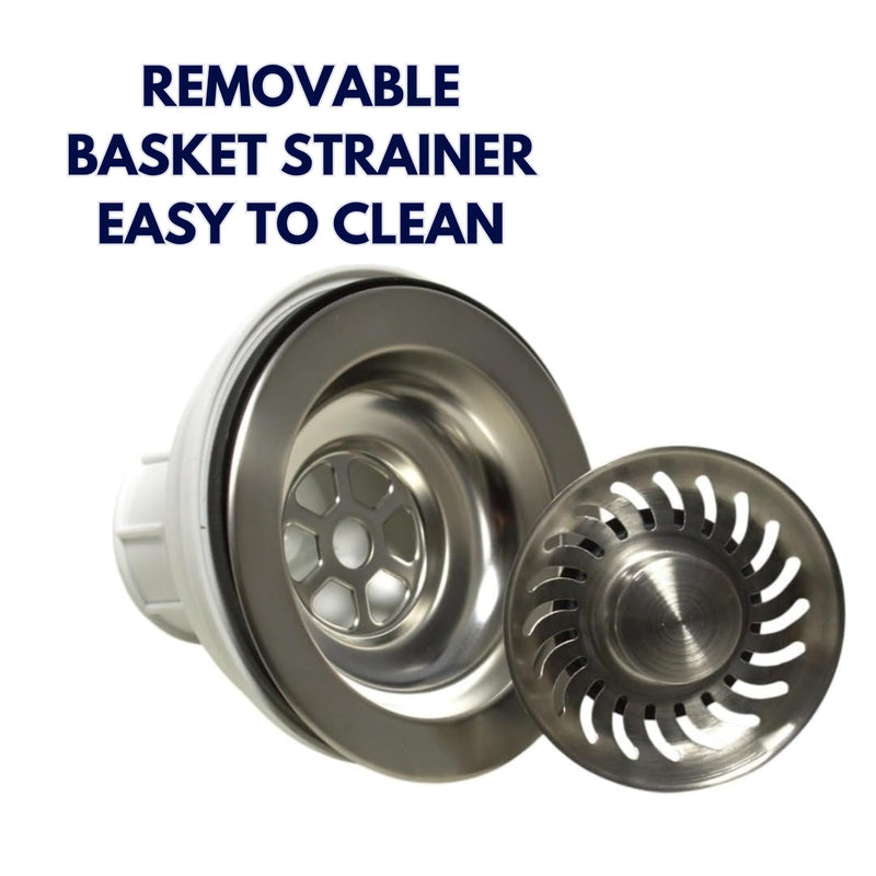 Nantucket Sinks 3-1/2 Kitchen Drain Assembly Kit for Fireclay Sinks | 304 Stainless Steel, Basket Strainer, Extended Ferrule, Made in Italy NS35L-EXT
