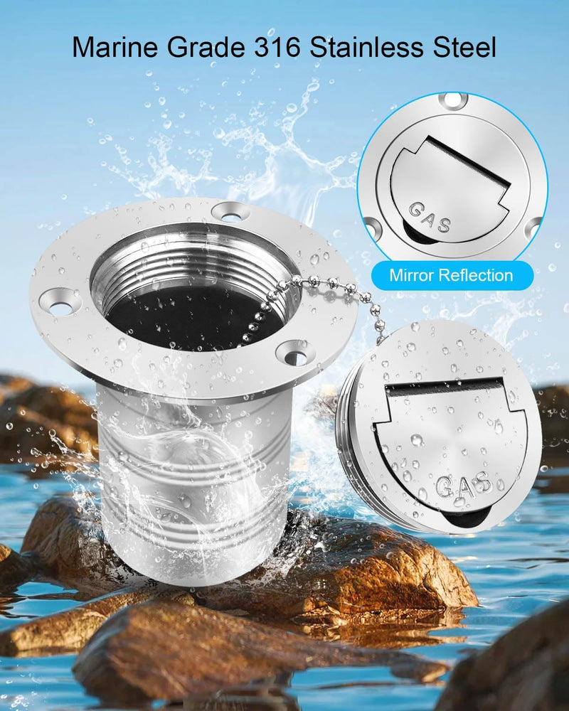 2 inch (50mm) Boat Gas/Fuel Deck Fill/Filler with Keyless Cap with Chain, 316 Stainless Steel Deck Hardware for Marine Boat Yacht Caravan GAS-Straight