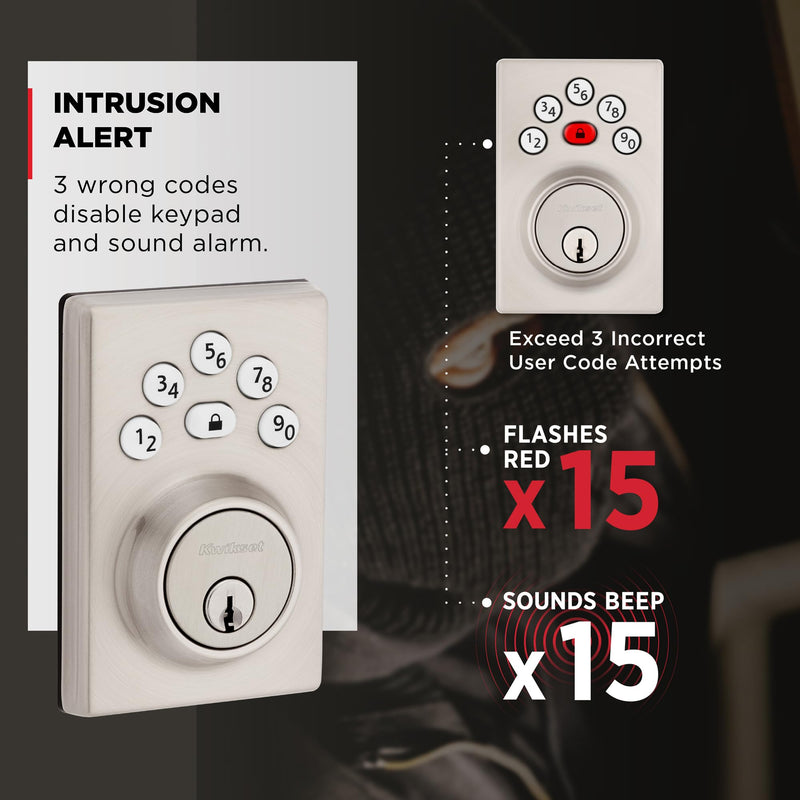 Kwikset Powerbolt 240 5-Button Keypad Satin Nickel Contemporary Electronic Deadbolt Door Lock, Featuring Convenient Keyless Entry, Customizable User Codes and Auto-Locking