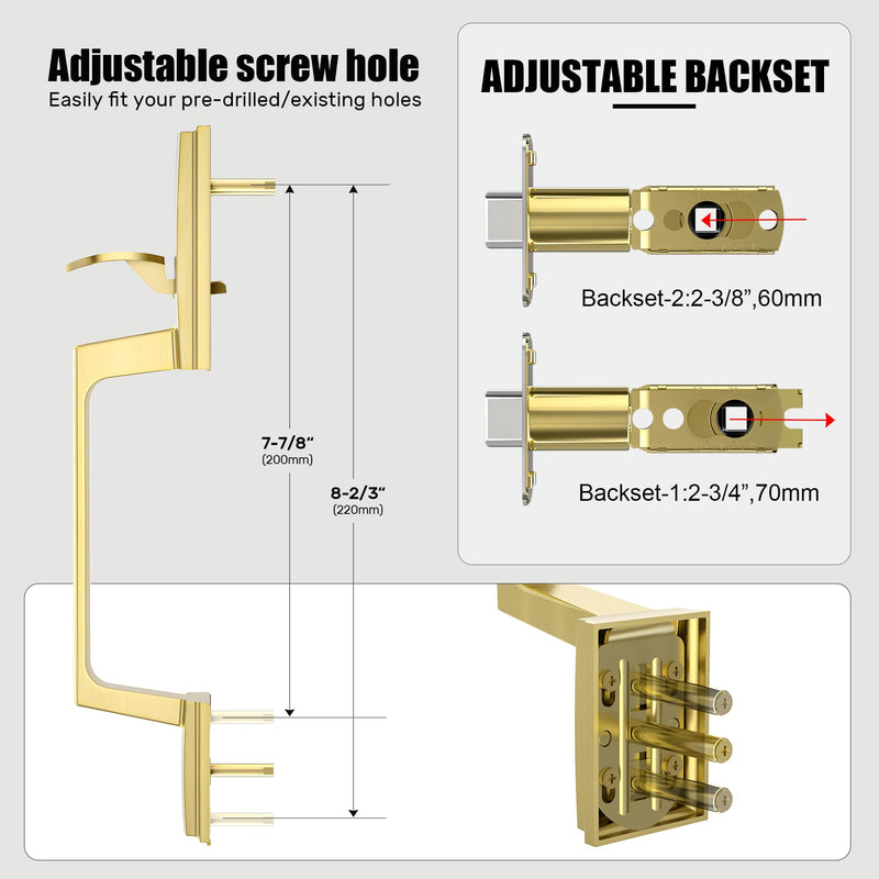 Front Door Handle Set, Front Entry Handleset with Glass Knob No Lock, Exterior Gold Door Handle for Right& Left Handed Doors, Zinc Alloy, Satin Brass Crystal Knob(No Lock)