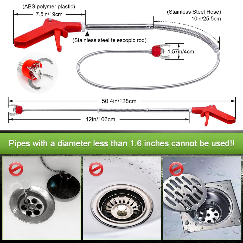 51inch Toilet Auger, Upgraded Toilet Snake, Flexible Claw Grabber Pickup Tool with 4 Claws For Picking Up Clogs In Toilet Pipes And Drains, Comes With Gloves 51inch Toilet Auger Grabber