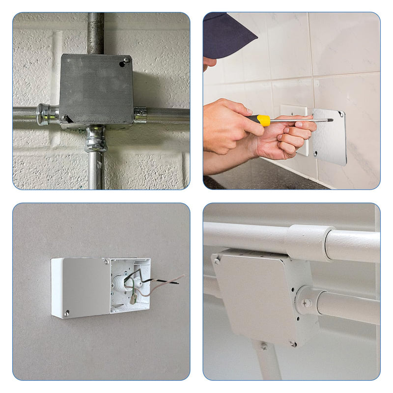 Metal Electrical Box Cover Plates, 4 Pcs Junction Box Covers, 4 Inch Square Flat Blank Electric Box Cover, Solid Cold Rolled Steel Outlet Box Cover for 4x4'' Square/Octagonal Box