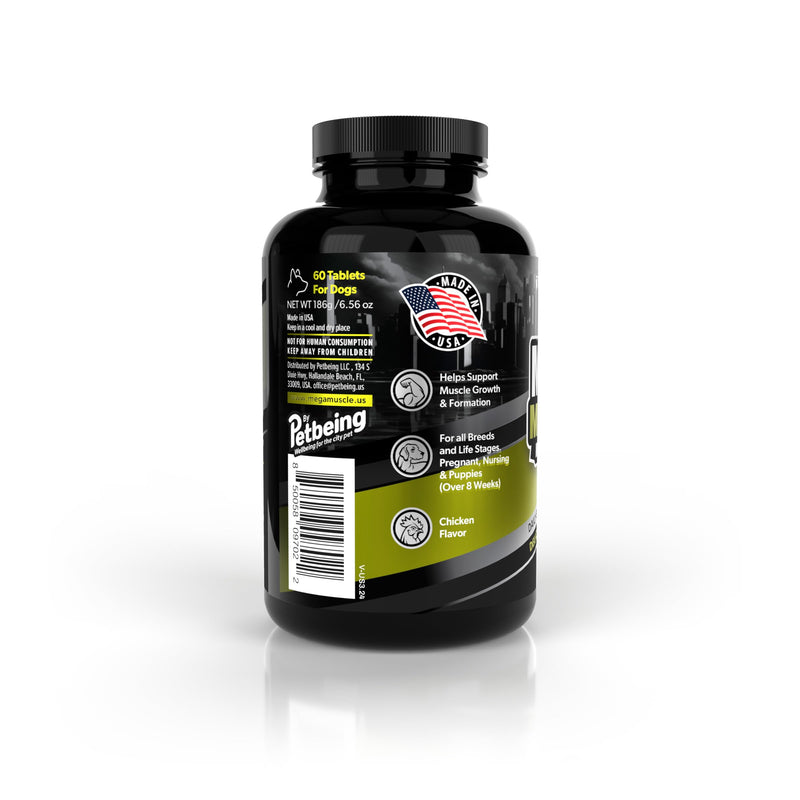 Mega Muscle - 60 Tablets Muscle Gain | Daily Booster Chewable Tablets Multivitamin for Dogs in All Life Stages | High Protein, Weight Gain Puppy & Adult Dog Supplement | Chicken Flavor