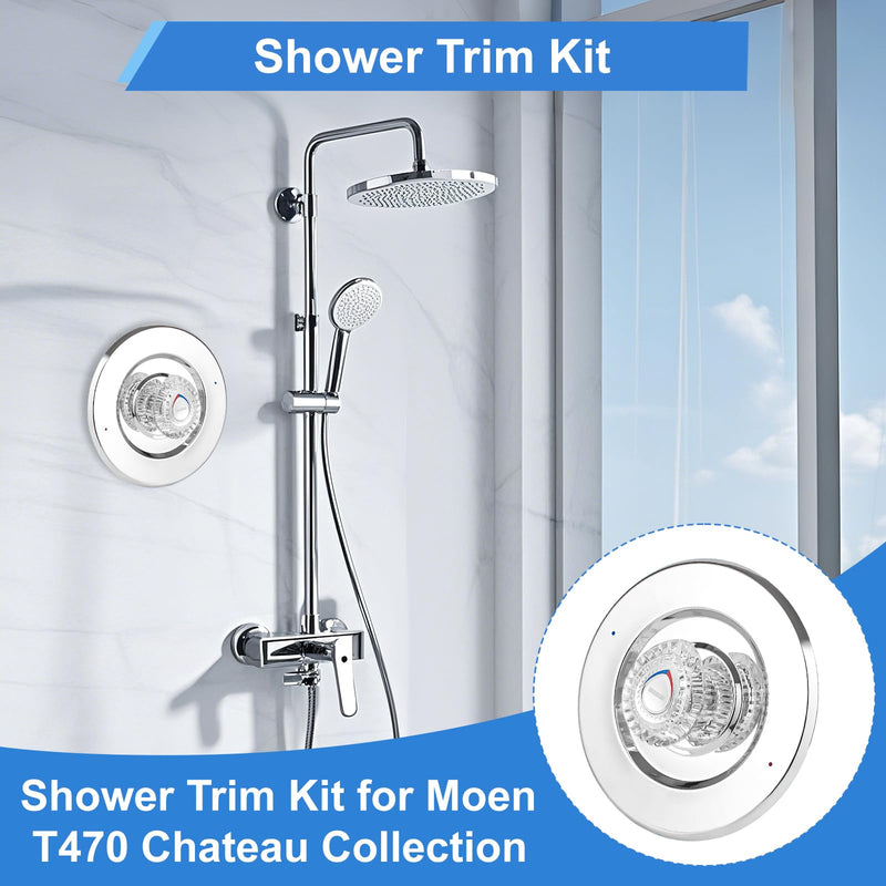 Shower Trim Kit, Compatible with Moen T470 Chateau Shower Trim Kit, for 1225 Cartridge Trim Kit and Single Handle Tub/Shower Trim, Includes Escutcheon, Tubes, Shower Handle and Screws, Chrome