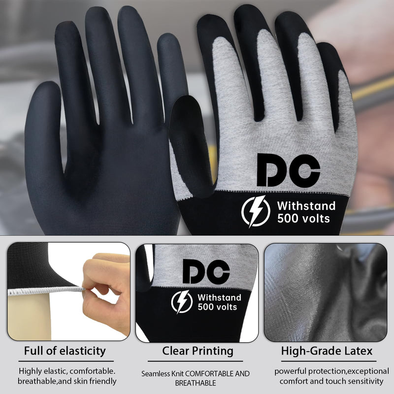 5 Pairs Insulated Electrician Gloves 500V Touch-Screen Voltage/Flame Retardant Work Gloves, Electrical Rubber Non-slip Texture Design for Electricians Prevent Shock (Large) 500V-5Pairs-L Large