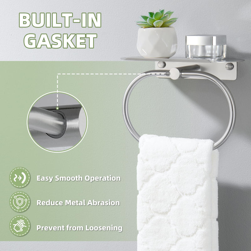 Angle Simple Hand Towel Ring Holder with Shelf for Bathroom Brushed Nickel | SUS304 Stainless Steel, Kitchen Towel Rack,Wall-Mounted