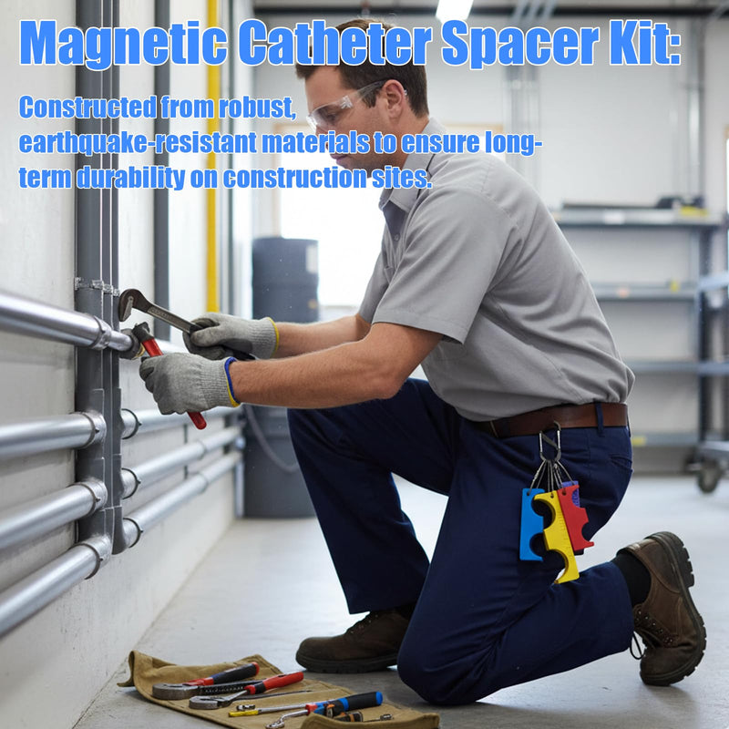 Magnetic EMT Conduit Spacers Set - 5 Pack (3/4" & 1" & 1"to3/4" & 1-1/4" sizes) - Electrician's Tool for Precise EMT Conduit Layout & Spacing - Durable Magnetic Design with Lanyard & Carabiner