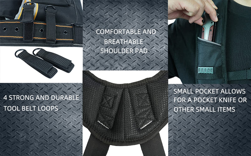 KUNN Tool Belt Suspenders Padded Carpenter Construction Electrician Work Suspender with Attachment Loops for Men,Black SW001-BLK