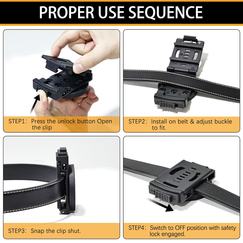 3-H Heavy Duty Magnetic Tool Belt Clip, Anti-Slip Magnetic Belt Tool Holder for Wrench, Screws, Nails, Hammer, Pliers, Spanner and Any Tool Hardware 4×Belt Clip Black