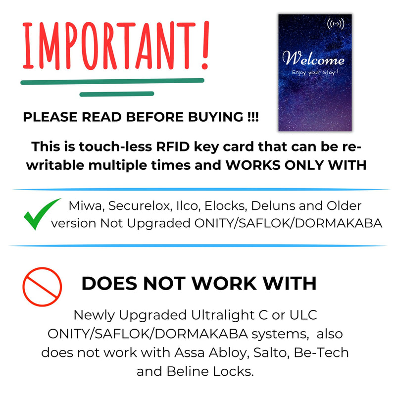 Hotel RFID Key Card (Pack of 200 Key Cards) Compatible with Saflok, Kaba, Onity, Ilco, Securelox and Miwa Hotel Locks