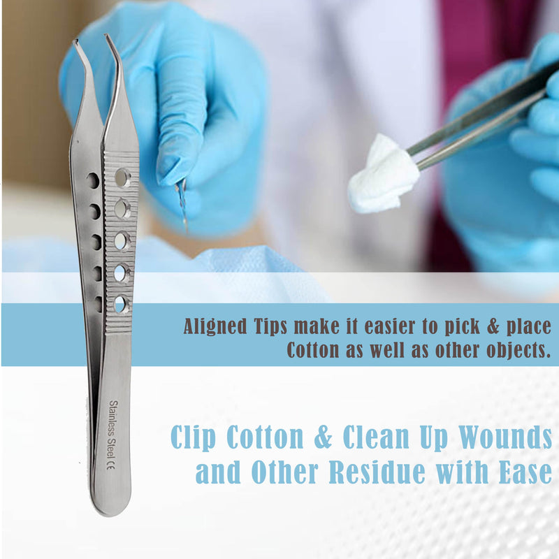 Premium Quality Adson Tissue 1x2teeth Forceps 4.75", Curved, Fenestrated Grip, Stainless Steel