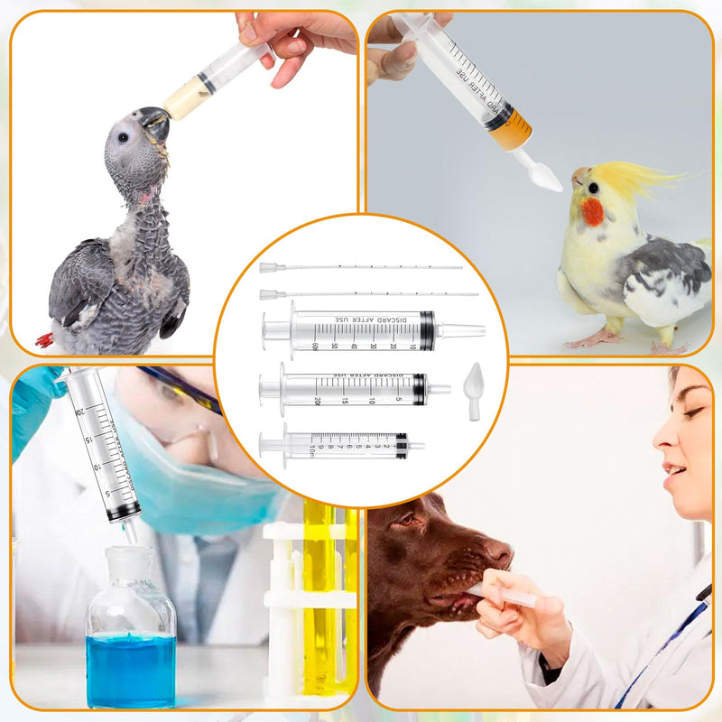 Baby Bird Feeding Syringe Set Baby Bird Parrot Small Pet Manual Feeding Syringe Set for Parrot Small Pet Syringe with Spoon Tip & Tubes (10ml+10ml+20ml+60ml)