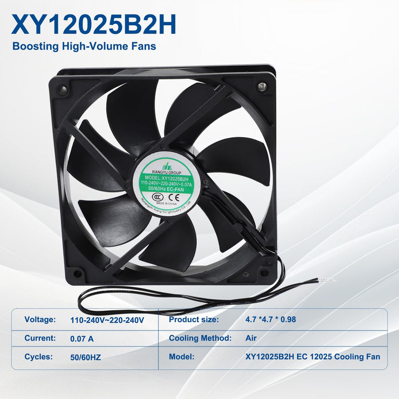 XY12025B2H EC 12025 Cooling Fan, XY-12025B2H 110-240V~220-240V 0.07A Boosting High Air Volume Cabinet Case Fan Replacement Parts, 50/60Hz, Size: 120×120×25mm 2PCS 2
