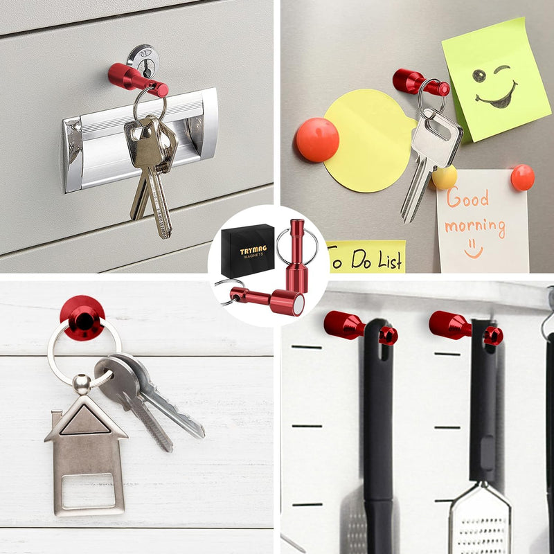 TRYMAG 10 Pack Keychain Magnets for Testing Brass, Neodymium Pocket Keychain with Strong Magnetic Rare Earth, Gold Tester Kit for Jewelry，Gold Silver Jewelry Test Magnet Hanging Keys Holder, Red 10Pcs