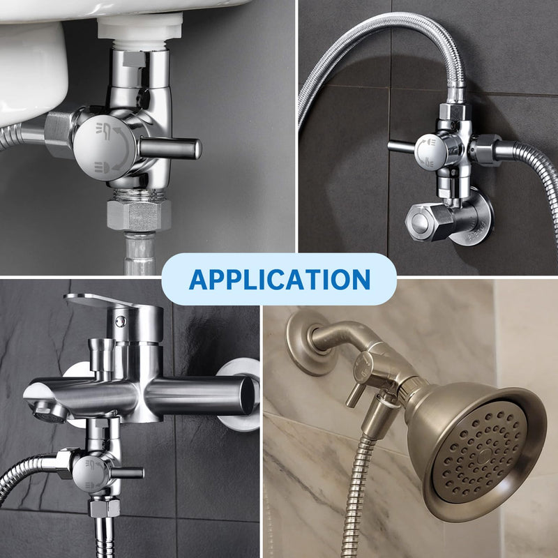 G-Promise Solid Metal Shower Arm Diverter for Hand Held Showerhead and Fixed Spray Head, G 1/2 3-Way Bathroom Universal Diverter System Replacement Part (Chrome) Chrome