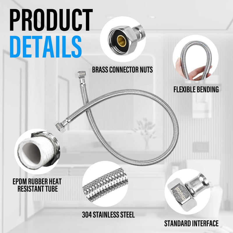[4-Pack 24 Inch] 1/2" x 1/2" FIP Flexiable Faucet Supply Lines, Bathroom Faucet Hose Connector, 304 Stainless Steel Braided Water Supply Line for Kitchen 4