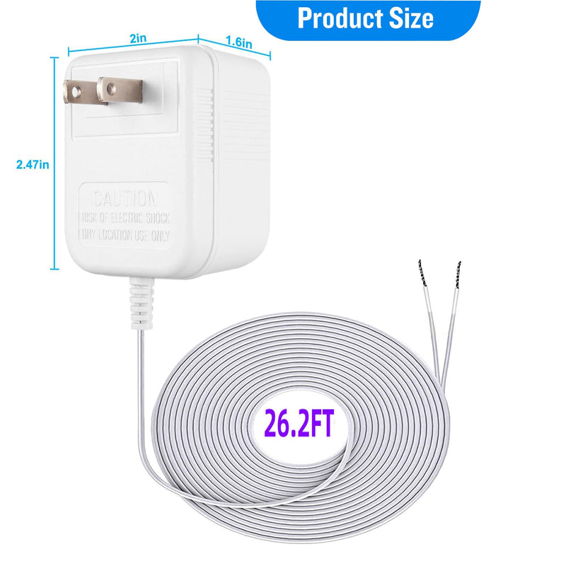 24V Doorbell Transformer,C-Wire Thermostat Adapter, for Ring Doorbell or Thermostat,Compatible with Ecobee,Sensi,Honeywell,Nest Hello,Wyze,Eufy (26.2 FT White) 24V