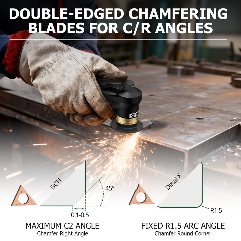 Upgraded Air Chamfer Tool with Straight Guide Plate Mini Pneumatic Chamfering Machine 30000RPM 45°Pneumatic Beveling Machine 0.1-0.9mm Depth Adjust with 1/4 Inch Air Inlet for Metal Wood-Black Black
