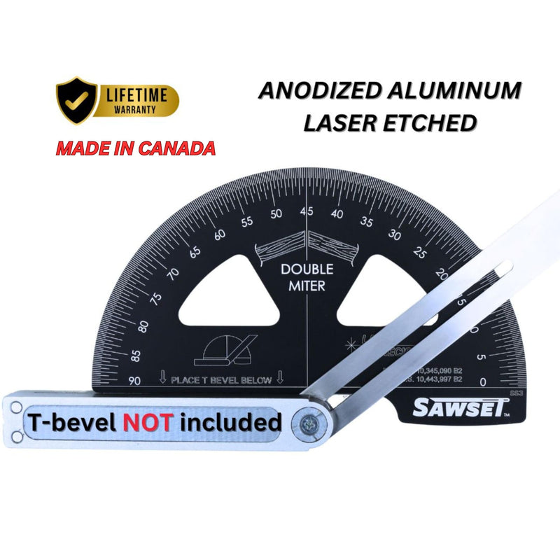 Miter Saw Protractor. 8 inch Aluminum Laser Etched Angle Finder Plus Ruler. No Math Ever! Large Scales Are The Key to Accuracy.