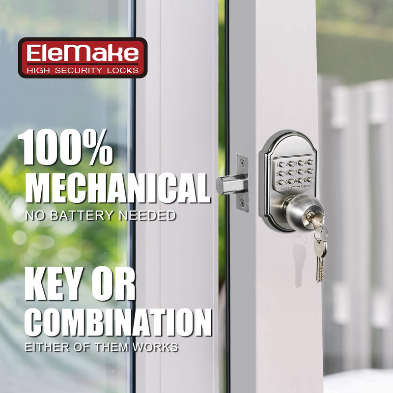 Bravex Keyless Entry Door Lock Deadbolt Keypad Sabbath Lock Stainless Steel 100% Mechanical Pass Code/Key No Risk of Low Power Silver Deadbolt