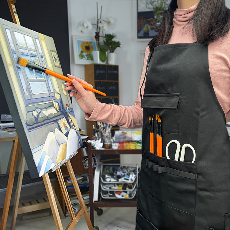 boshiho Adult Painting Aprons, Adjustable Buckle, Barber Apron with Pockets for Women/Men/Unisex, Utility or Work Apron (Black) Black