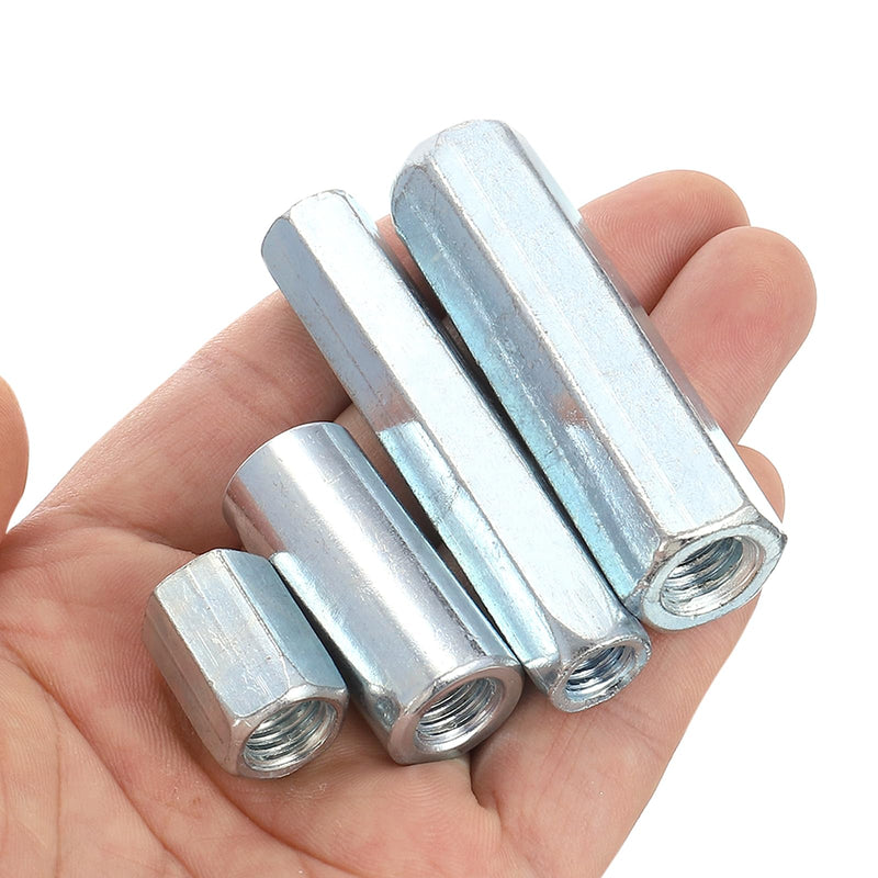 uxcell M10x1.5mm Coupling Nuts, 5 Pcs Carbon Steel Galvanized Hex Rod Coupling Nuts Threaded Rod Connectors 20mm, for Industrial Construction Fasteners, White M10x1.5mmx20mm