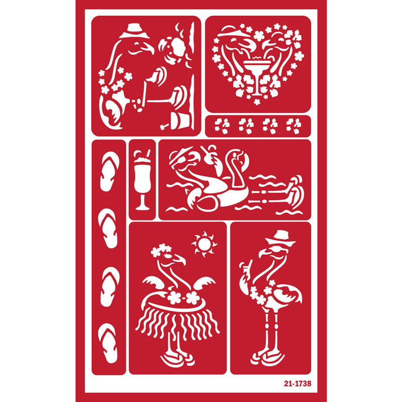 2 Glass Etching Stencils Reusable Template - Hawaii Theme Beach Stencil - Reusable Self Stick Etching Templates with Flamingo, Turtle Design - Set with Brush