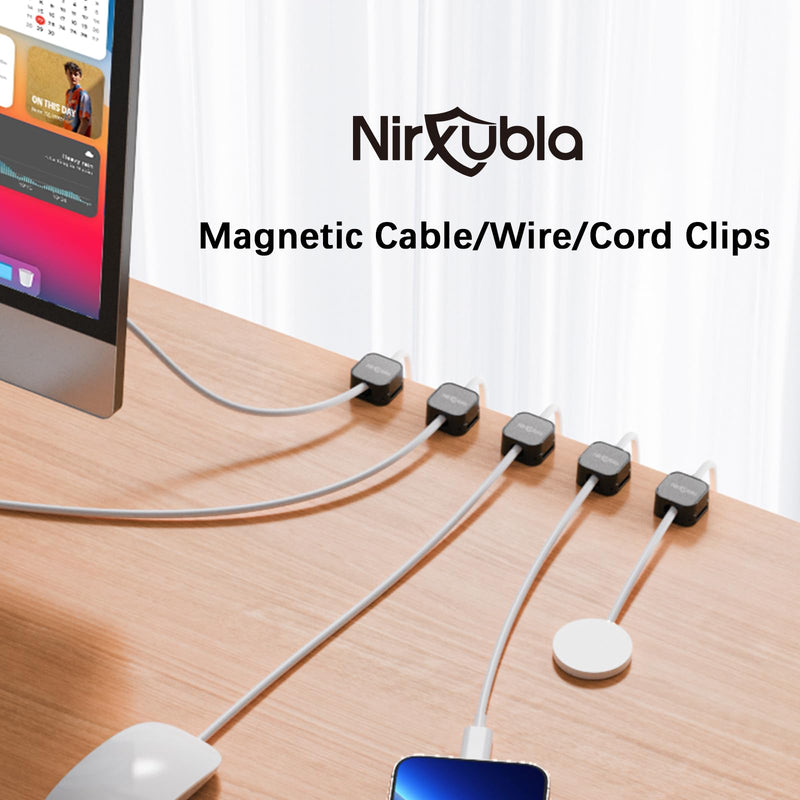 [6 Pack] Magnetic Cable Clips, Enhanced Adhesive Wire Organizer, Desk Cable Management, Mini Holder for Wire Or Cable Clips for Home, Office, Car, Desk, Nightstand (Black-6 Pack) Black-6 Pack