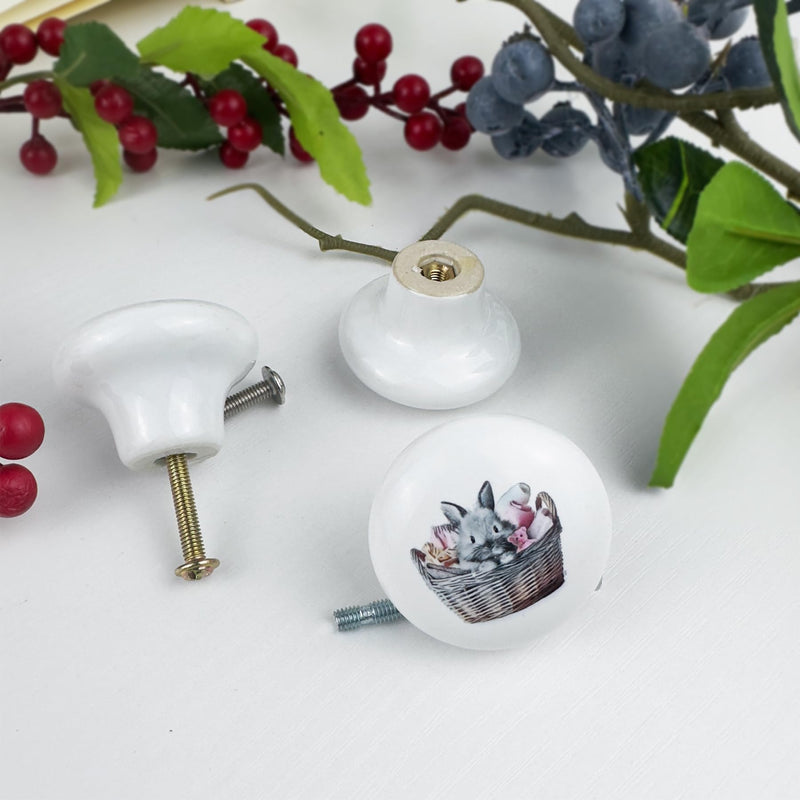 1.5" 8 PCS Ceramic Laundry Room Animal Knobs Cute Fun Rabbit Laundry Basket Raccoon Hedgehog Decor Cabinet Dresser Drawer Knobs and Pulls