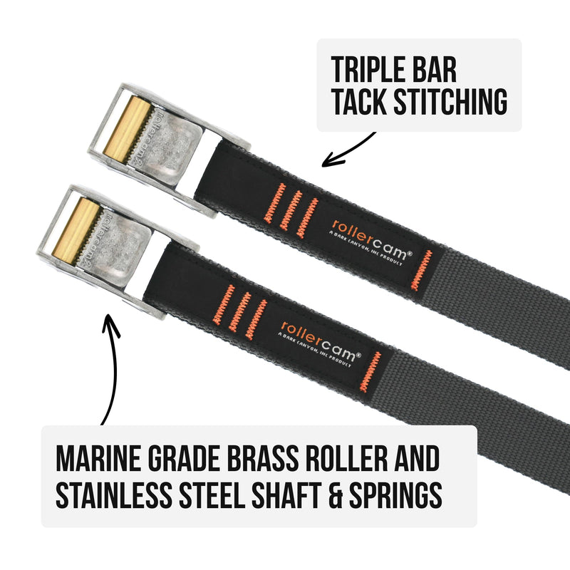 Rollercam 1.0” Tiedown Straps with Rollercam Buckle - Cam Strap Polypropylene Webbing w/Triple-Bar Tack Stitching – Outdoor Gear Heavy-Duty Lashing Straps, 350 lb Load, Straight End, 4 Pk, 6 Ft, 3 Ft 3 Foot