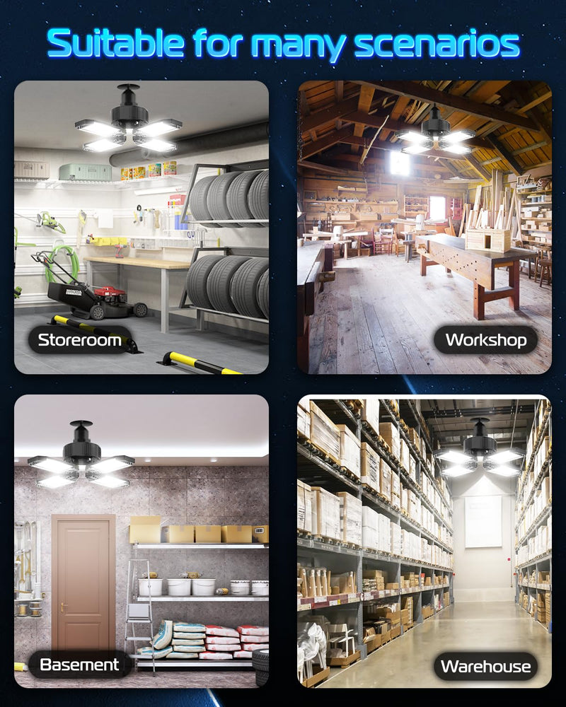 Garage Light - 2PACK 130W 13000LM Deformable 4+1 Panel LED Garage Light with LED Transformer, E26/27 Base, 6500K Daylight White Garage Lights Ceiling LED for Garage, Factory, Warehouse, Storage Room 2
