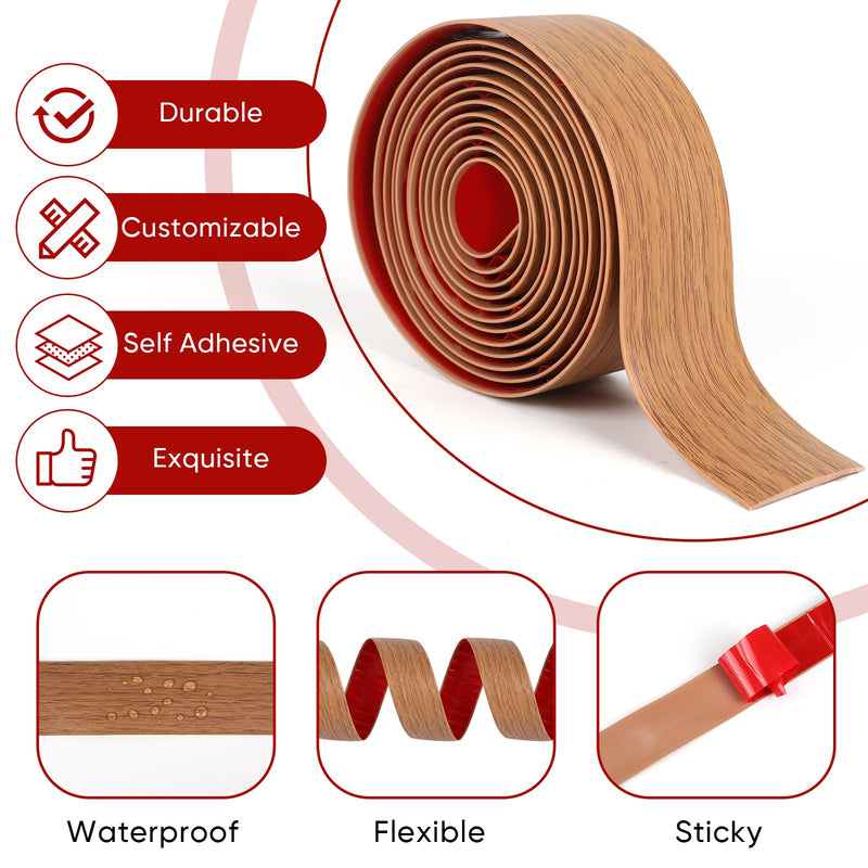2'' x 10Ft Self Adhesive Floor Transition Strip, Laminate Vinyl Flooring Transition Strip for Joining Floor Gaps, Carpet Threshold, Doorway Transitions, Threshold Cover, Floor Tiles- Brown Wood Grain 2 Inch x 10 Feet
