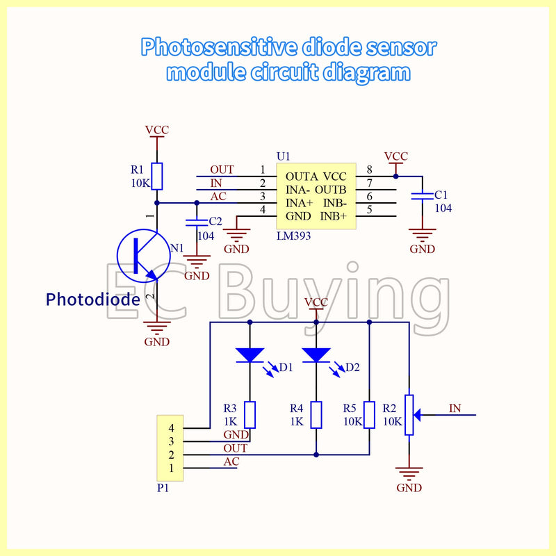 Photodiode Sensor Module, 4 Pins Photodiode Sensor Module, 5mm Photodiode Module, for Digital Light Brightness Detection, Photosensitive Sensor Module for Arduino(10PCS)
