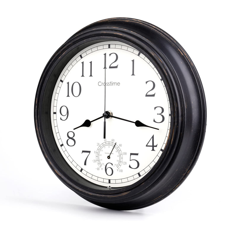 16 Inch Large Outdoor Clock Waterproof with Thermometer Retro Wall Clocks for Patio Pool Garden Home,Bronze 16" Bronze