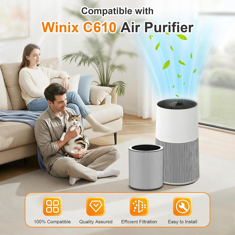 2 Pack C610 Replacement Filter Z Compatible with Winix C610 Air Purifier 2 Pack Grey