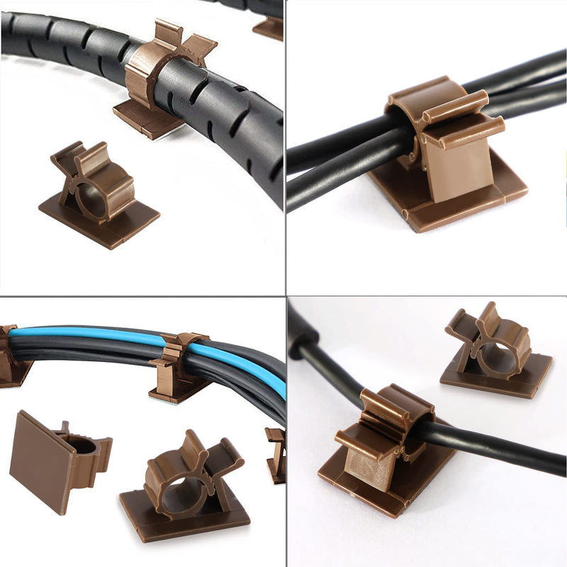 Viaky Adjustable Cable Clips, 30 Pcs Brown Adhesive Holder Ideal Cord Winder Management for Organizing Wires-Car Home Office and Desk Nightstand for 0-0.4''(10mm) cable 30brown