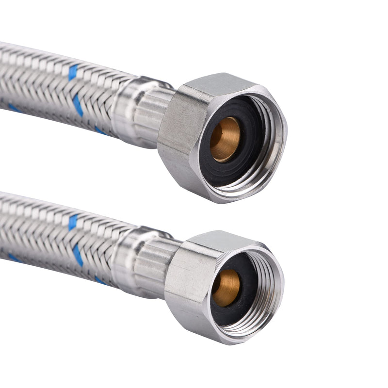 sumerain Braided Stainless Steel Faucet Supply Lines 24 Inch Length 1/2-inch FIP x 3/8-inch Compression Faucet Connector Flexible Hose, Pack of 2