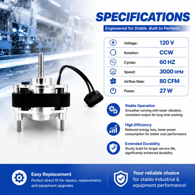 S99080199 Bathroom Exhaust Fan Motor 80 CFM 4.0 Sones Replacement Pure Copper Coil Electrophoresis Surface with Ball Bearings Compatible with 512 512M 673 673C 8870