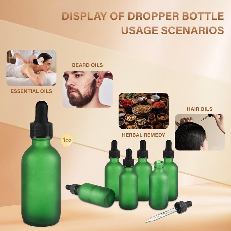 6 Pcs, 2oz Dropper Bottle, Green Glass Eye Dropper Bottle, Tincture Bottles with Dropper, Pretty Finish, Leak-Proof Design, Stronger Suction for All Kinds of Mixed Liquids 2oz-6Pack Green Frosted