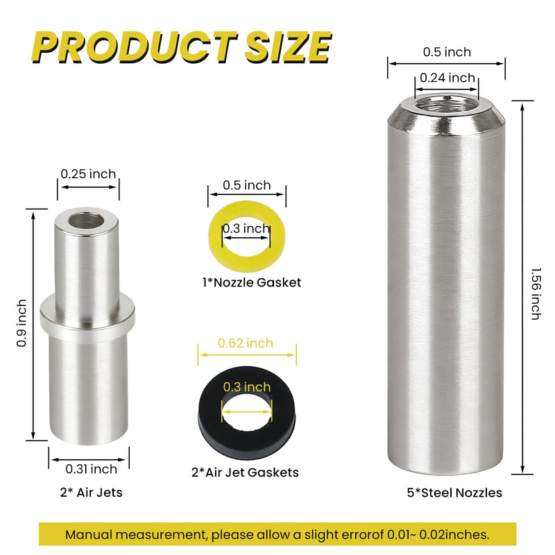 Sandblaster Nozzle Universal Wear-Resistant and Rust-Proof Steel Combo Pack, Silver Sandblasting Nozzle Tips Fit Most Siphon Sandblasting Guns, Enhance Blasting Efficiency and Durability