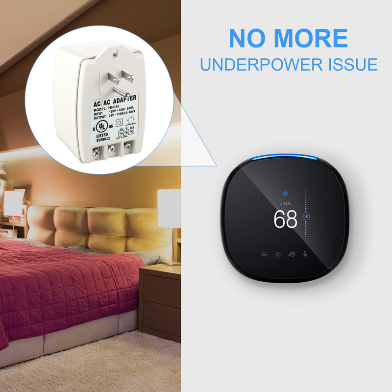 1 Pack 24 Volt Transformer, 40 VA AC Transformer Plug in with PTC Fuse Competible with All Versions of Ring Doorbell and Thermostat, Compatible with Nest, Ecobee, Sensi, Honeywell, 24V Adapter 1